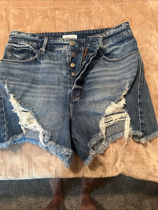 Good American Pants - Good American Distressed Blue Denim Shorts